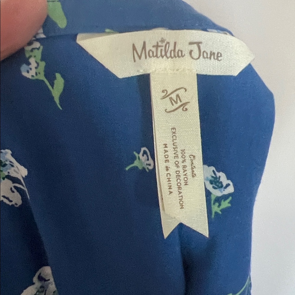 Matilda Jane Blue Floral Boho Festival Babydoll Dress | Lace Trim | Medium - Picture 10 of 10
